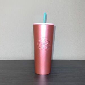 Starbucks 2019 Rose Gold Pink Glitter Stainless Steel Tumbler Green Straw 24 Oz